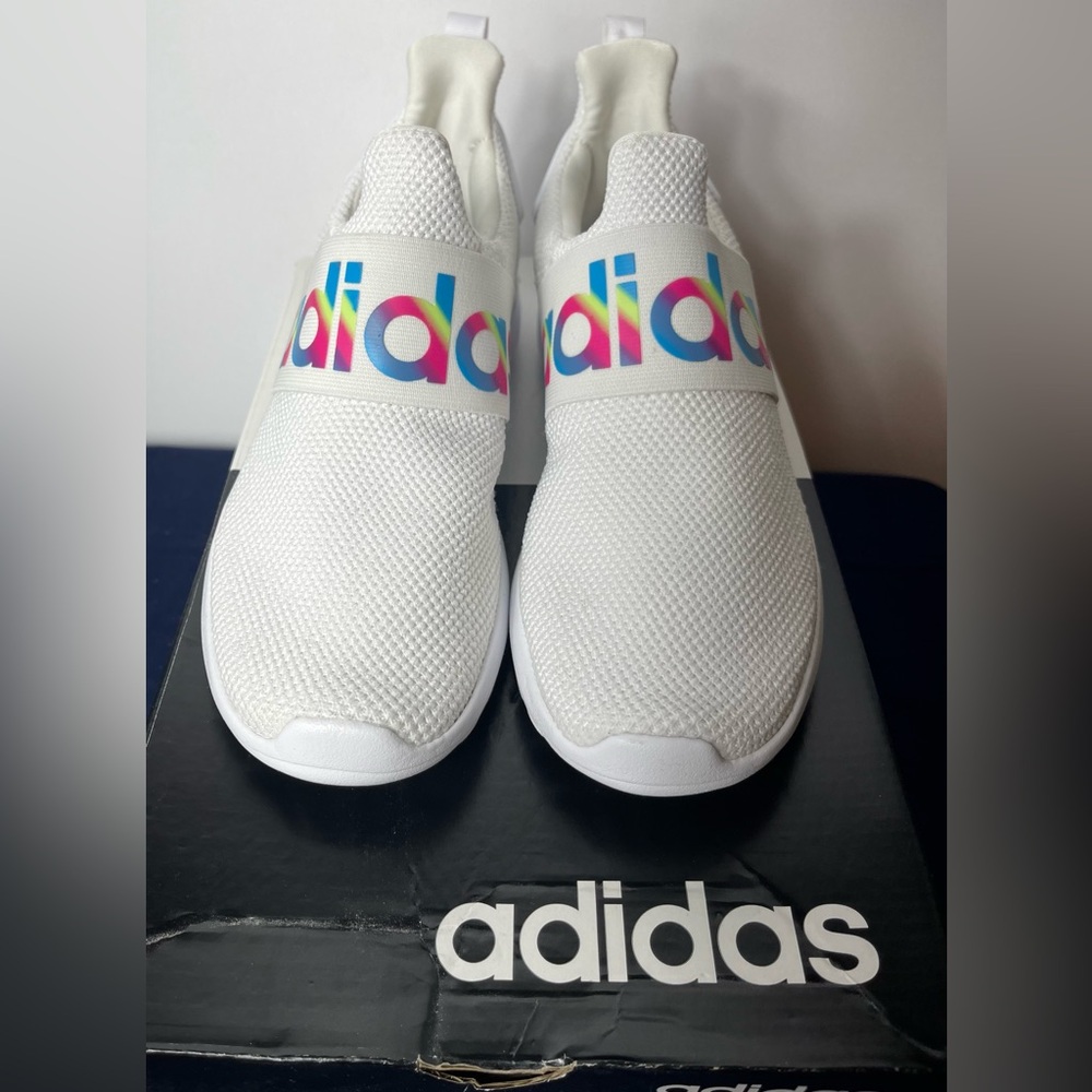 NWB Size 2.5 Adidas Lite Racer Adapt K White/Multi Color Sneakers Running Shoes